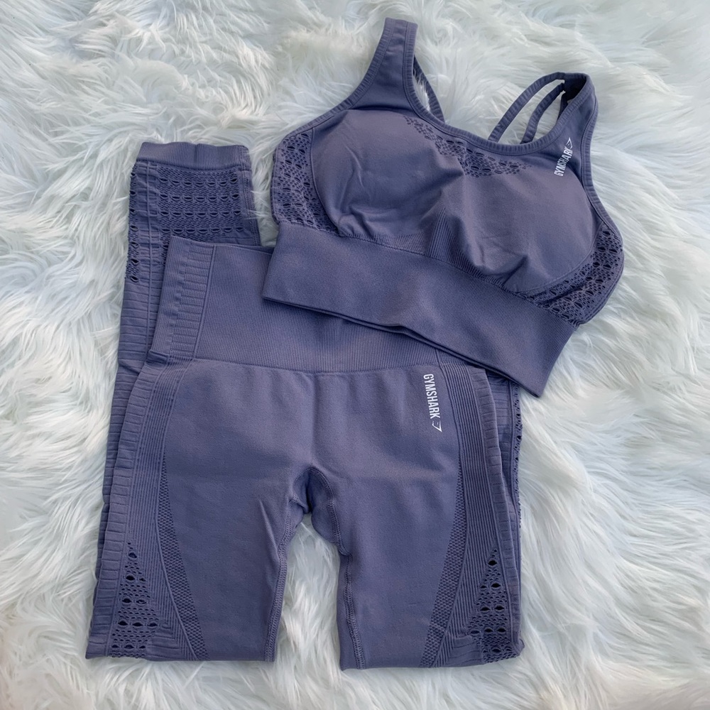 GYMSHARK steel blue energy seamless set